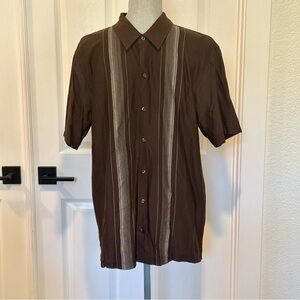 Alfani Mens Size Large Short Sleeve Shirt Beach Vacation‎ Casual Brown